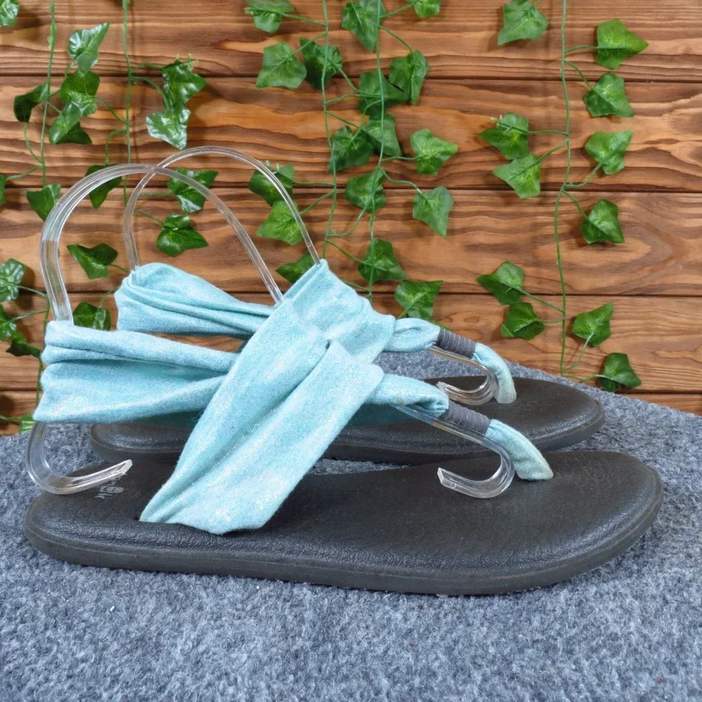 Sanuk Yoga Sling 2 Kids Girls‎ Slingback Sandals Size 5-6 Casual Aqua Metallic